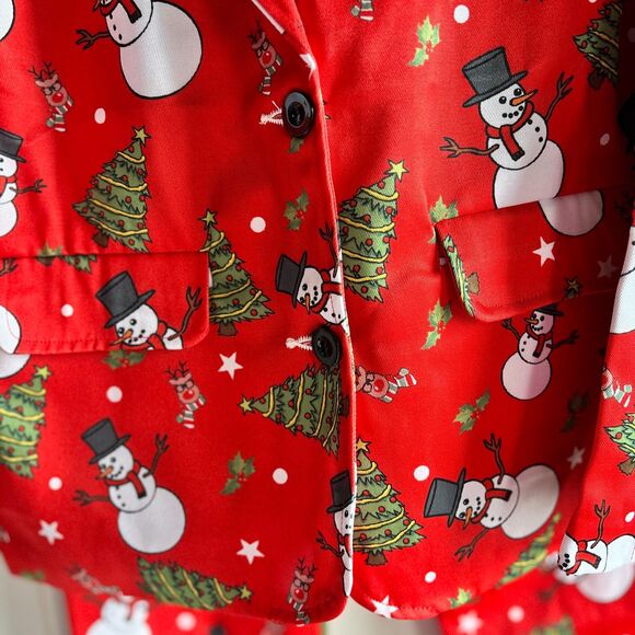 Boys M 10/12 Red Festive Holiday 2-Pc Snowman Christmas Suit Set - Picture 6 of 8